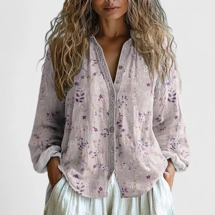 Carolin | Damen Bedrucktes Knopfleiste Vorne Casual Top
