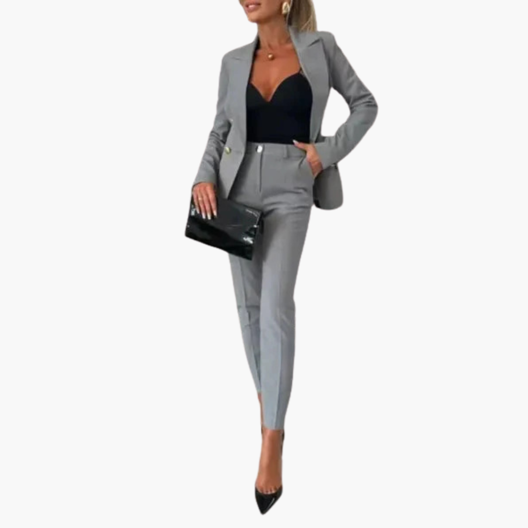 Blazer Damenblazer mit Knöpfen und gerader Hose – elegantes Zweiteiler-Set