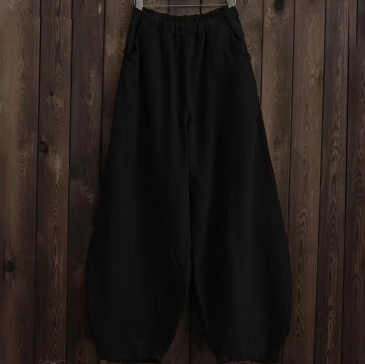Hoch taillierte Damenhose aus Leinen und Baumwolle