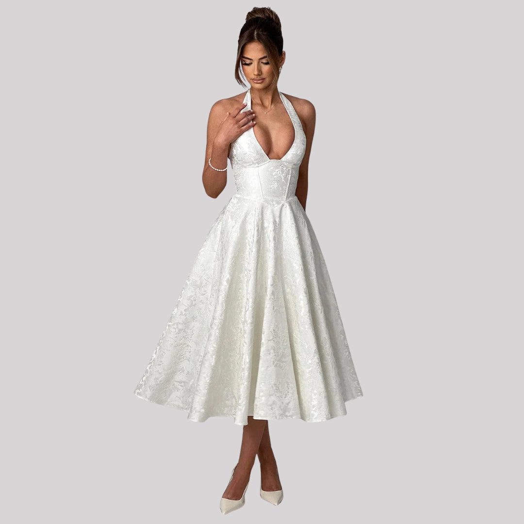 Emilia | Damen Hochzeitsgast Kleid Neckholder Midikleid