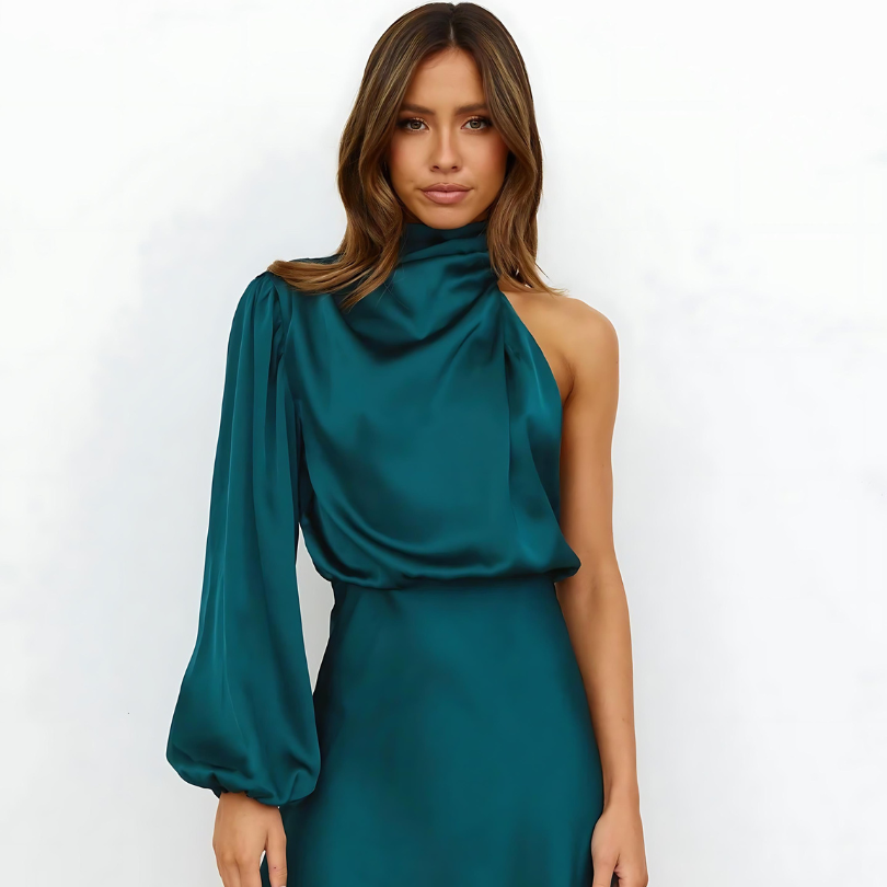 Damen One Shoulder Satin Kleid
