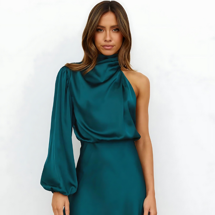 Damen One Shoulder Satin Kleid