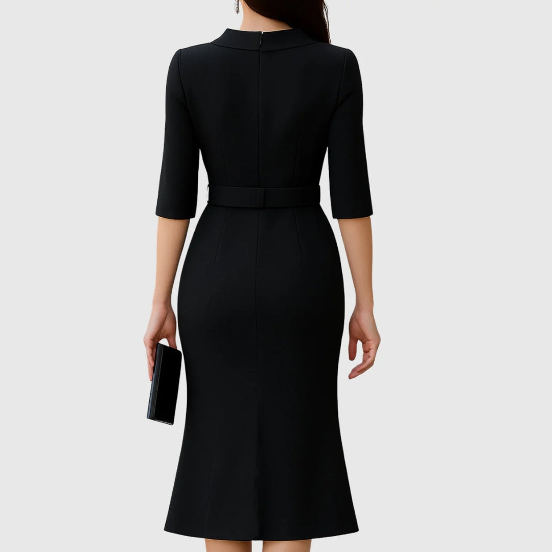 Melanie | Damen Elegantes Gürtel Midi Kleid