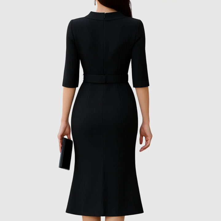 Melanie | Damen Elegantes Gürtel Midi Kleid