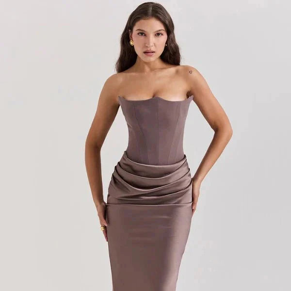Trägerloses Satin-Maxikleid im Korsettstil für Damen