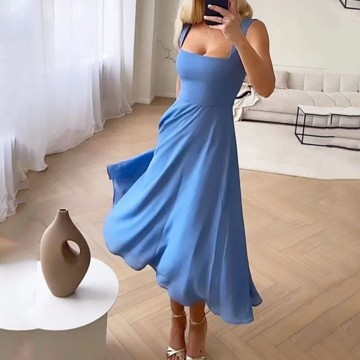 Anke | Damen Hochzeitsgast Elegantes Eckiges Midikleid