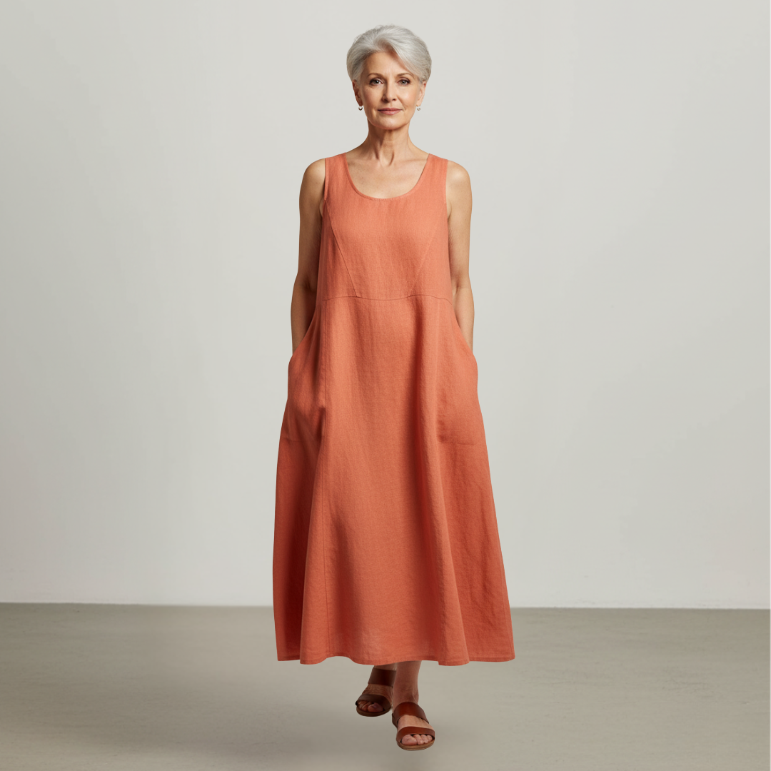 Leinenkleid für Damen, Sommer, lockere Passform