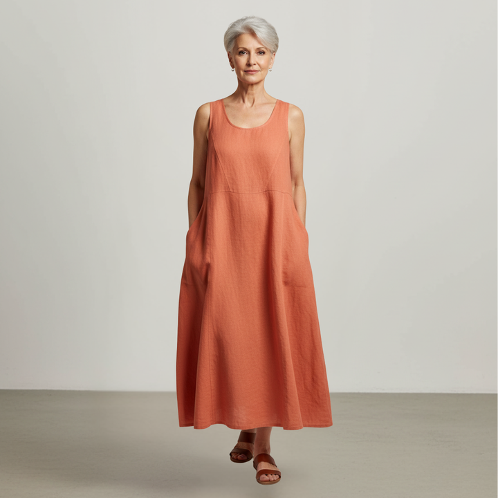 Leinenkleid für Damen, Sommer, lockere Passform