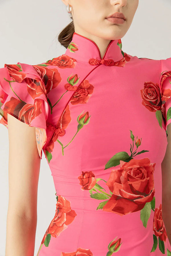 Lina – Elegant Rose Floral Print Tiered Flare Sleeve Maxi Dress for Women - Image 13