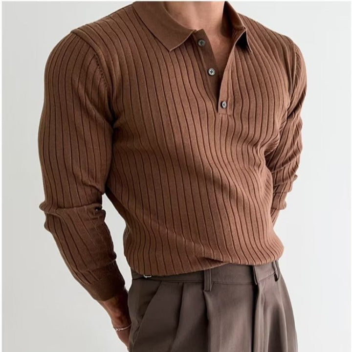 Anton | Herren Gerippte Knopfleiste Langarm Polo-Shirt