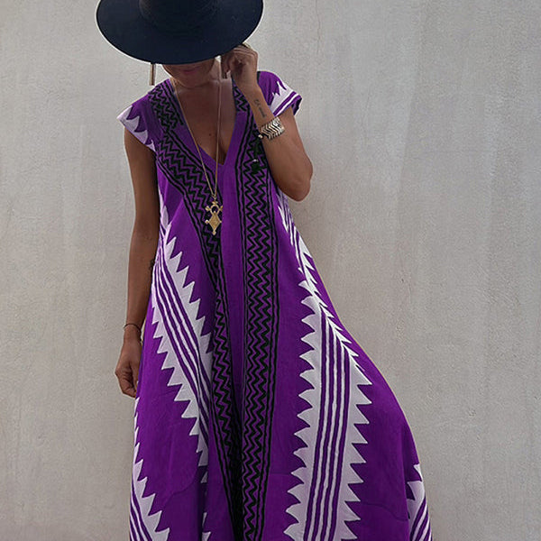 Damen-Maxikleid in A-Linie mit Ethno-Print