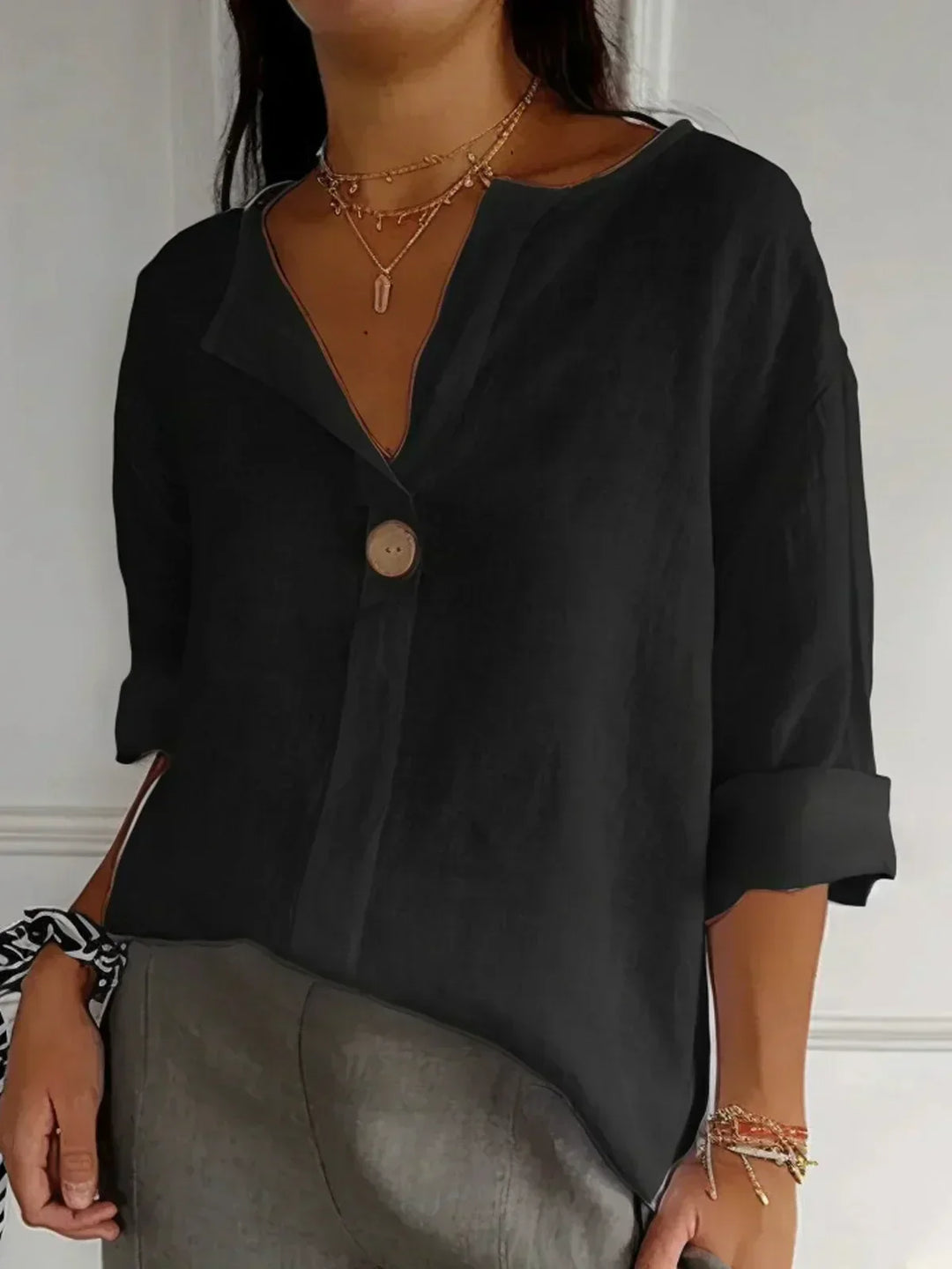 Ines – Casual Linen V-neck blouse for Women - Image 5