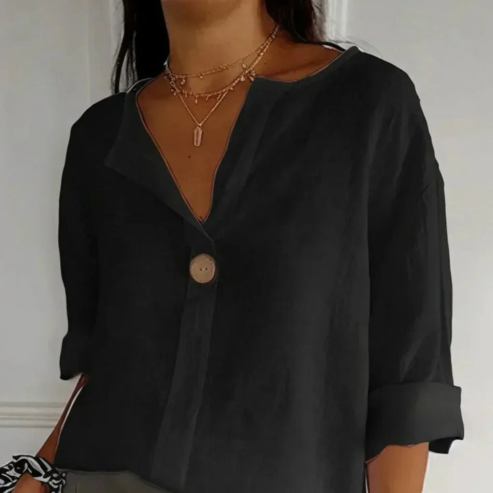 Damen Sommerbluse mit V-Ausschnitt und Knopfdetail