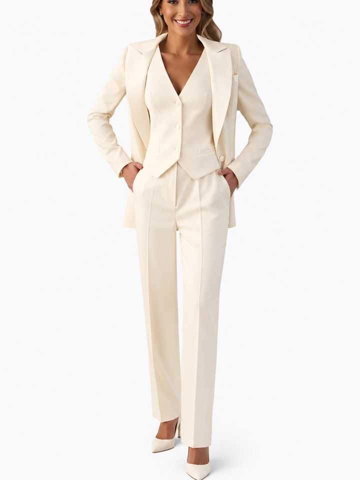 3-teiliger Damenanzug mit Spitzrevers | Blazer, Weste, Hose
