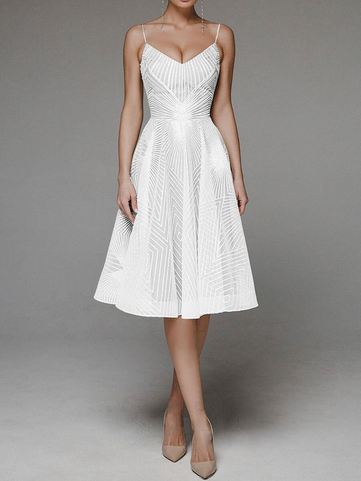 Elegantes A-Linien-Kleid Damen Midi Spaghettiträger