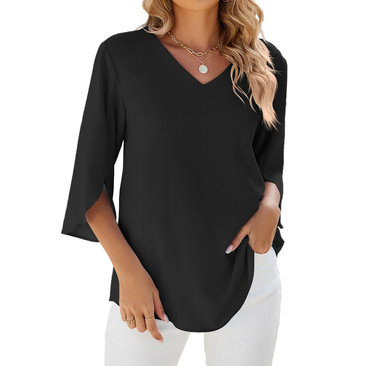 Caetana – Bluse aus Chiffon mit kurzen Ärmeln und V-Ausschnitt
