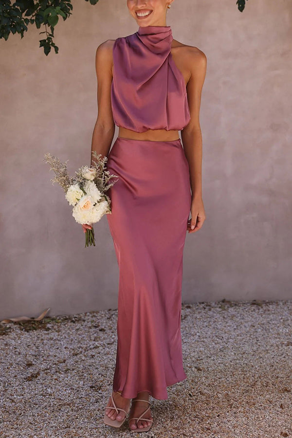 Maxirock-Set Damen Satin Neckholder