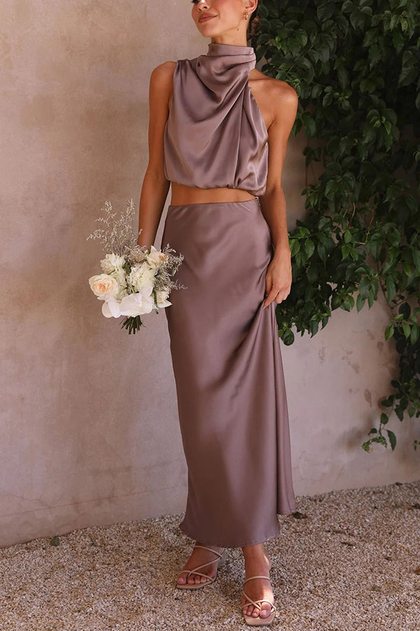 Maxirock-Set Damen Satin Neckholder