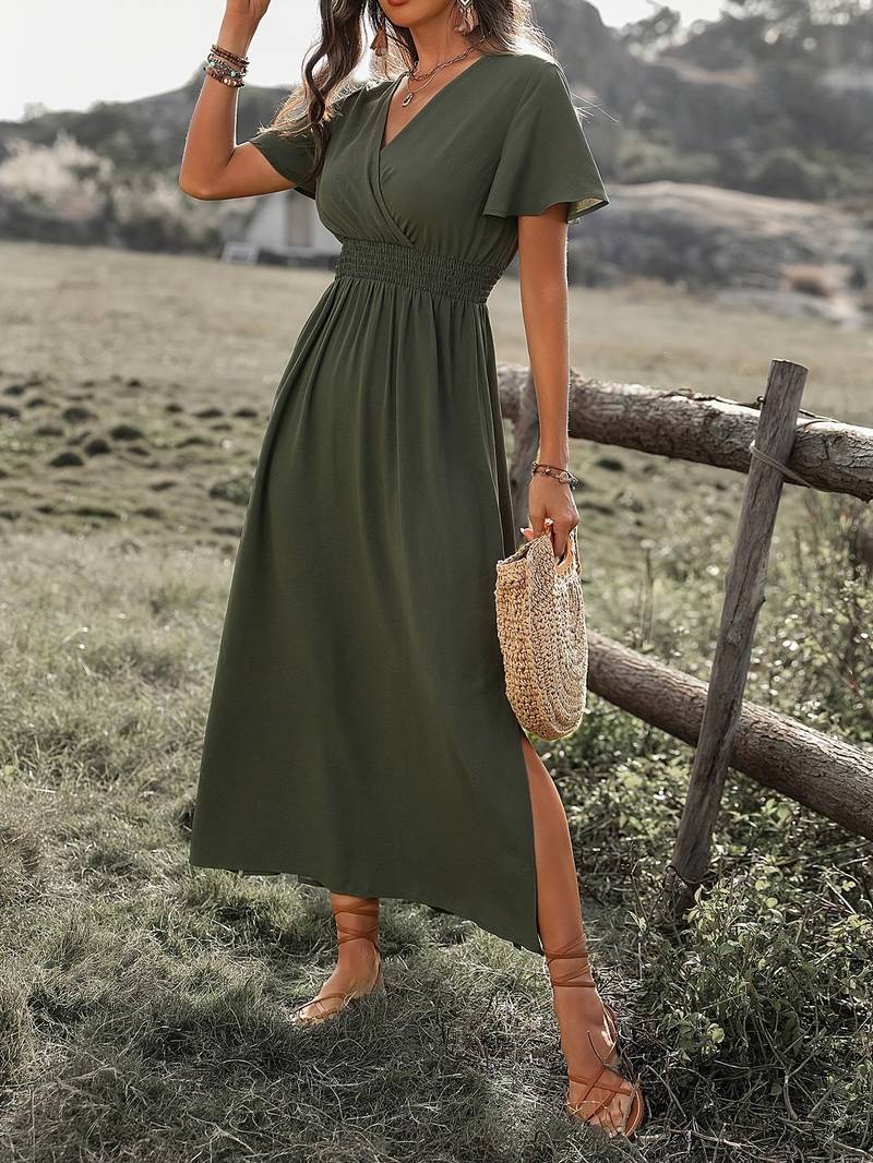 Damen Elegantes V-Ausschnitt Boho Maxi Kleid