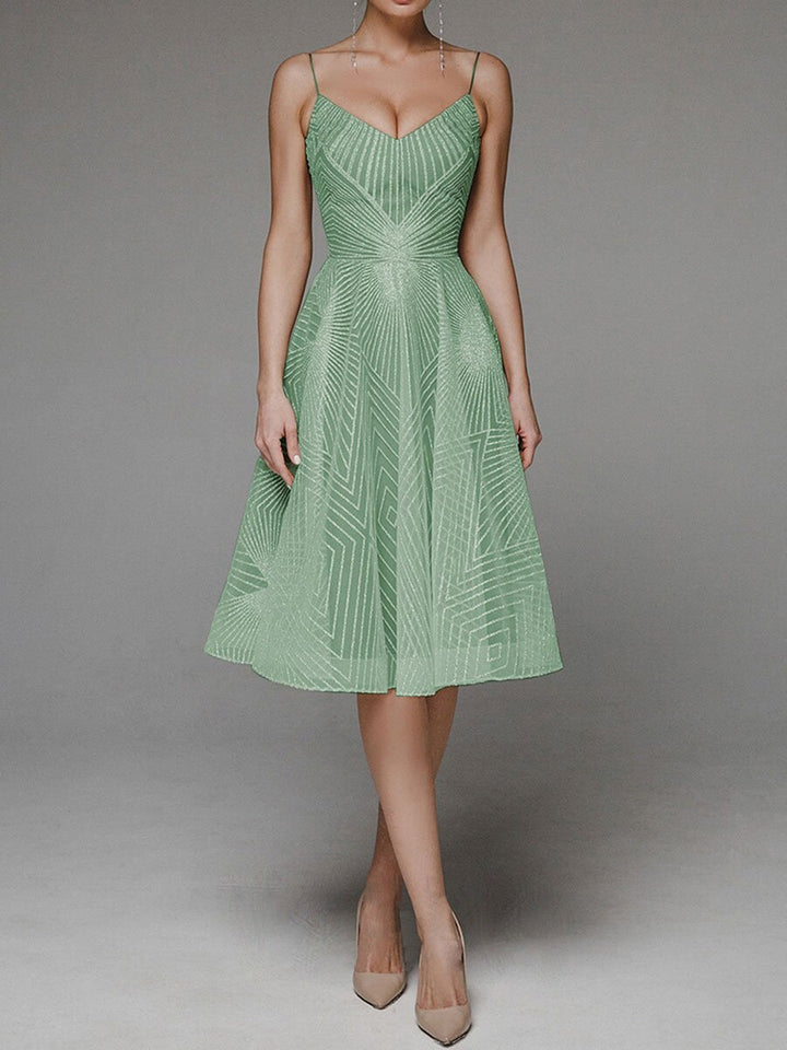 Elegantes A-Linien-Kleid Damen Midi Spaghettiträger