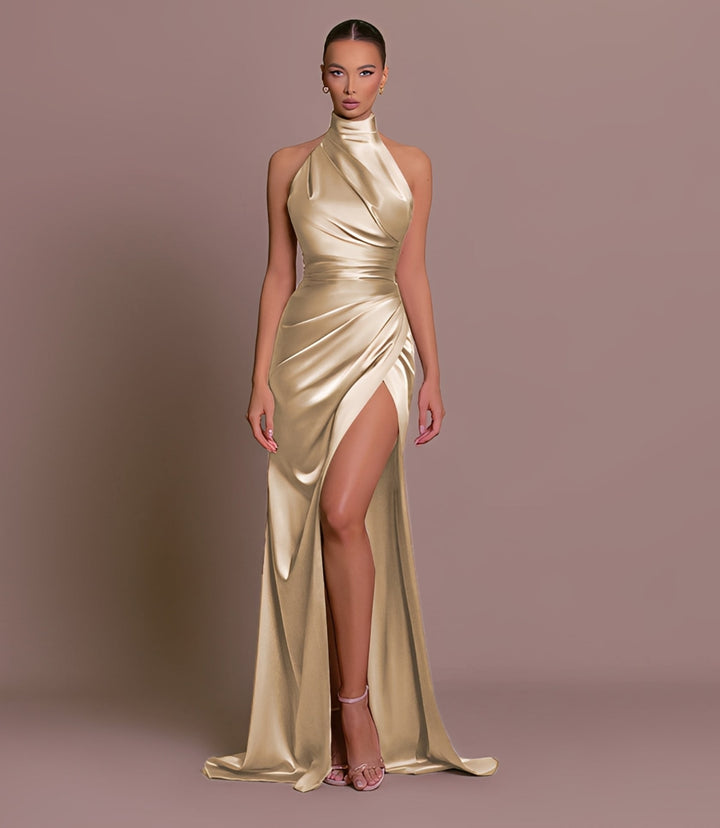 Margie - Elegantes Neckholder-Abendkleid mit hohem Schlitz für Damen