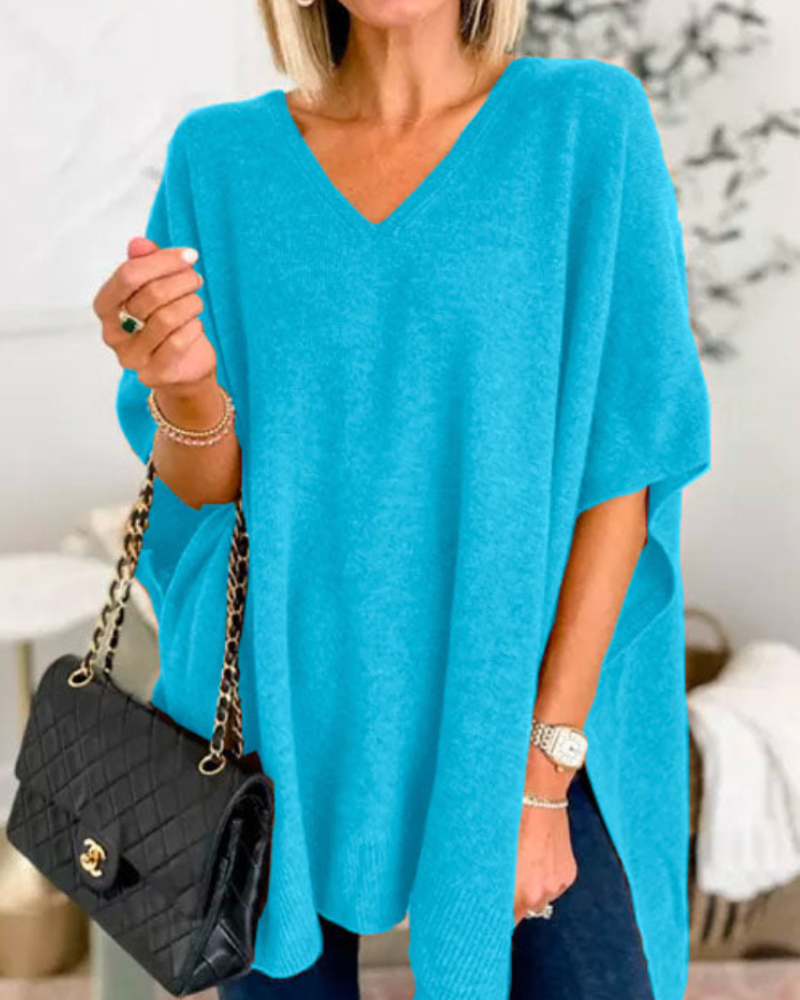 Poncho Pullover | Strickpullover V Ausschnitt Lockerer Schnitt