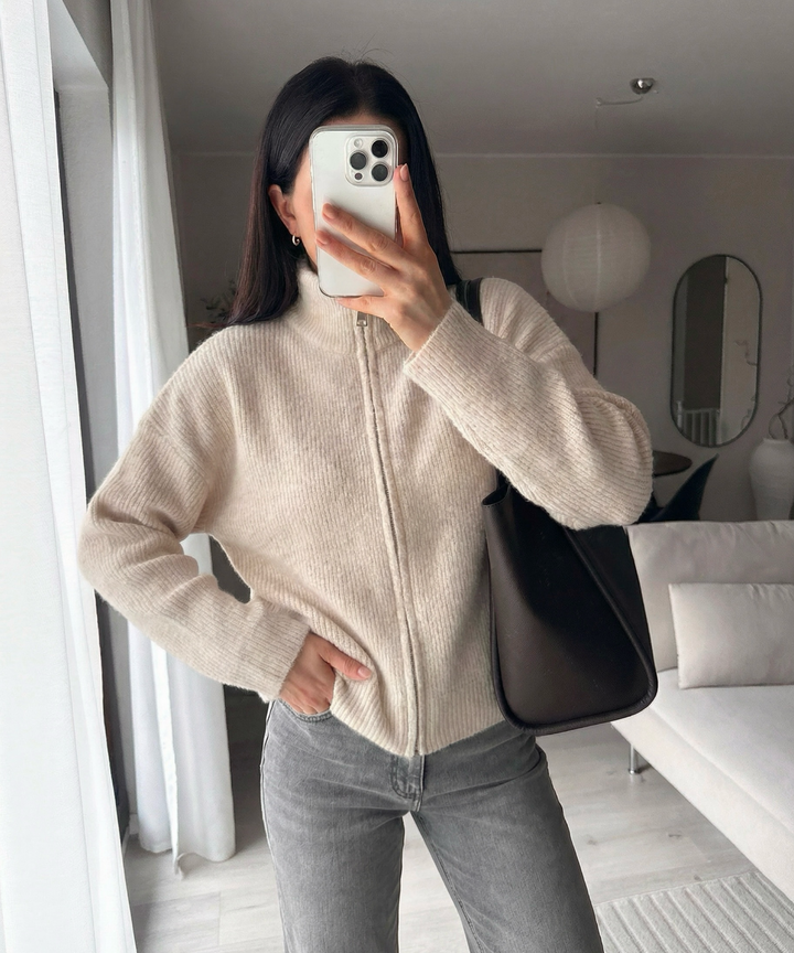 Zip Strickjacke Helena Uni Beige