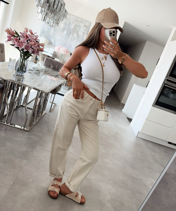 Stretch Mom Jeans Leava Beige Ladypolitan ♡