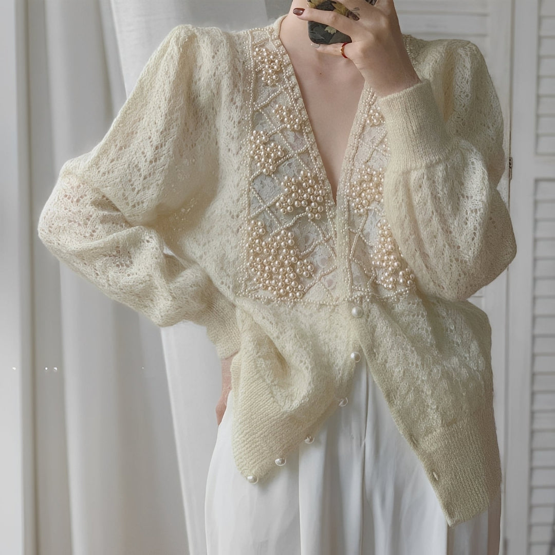 Rachael - Eleganter Langarm-Cardigan mit Perlen für Damen