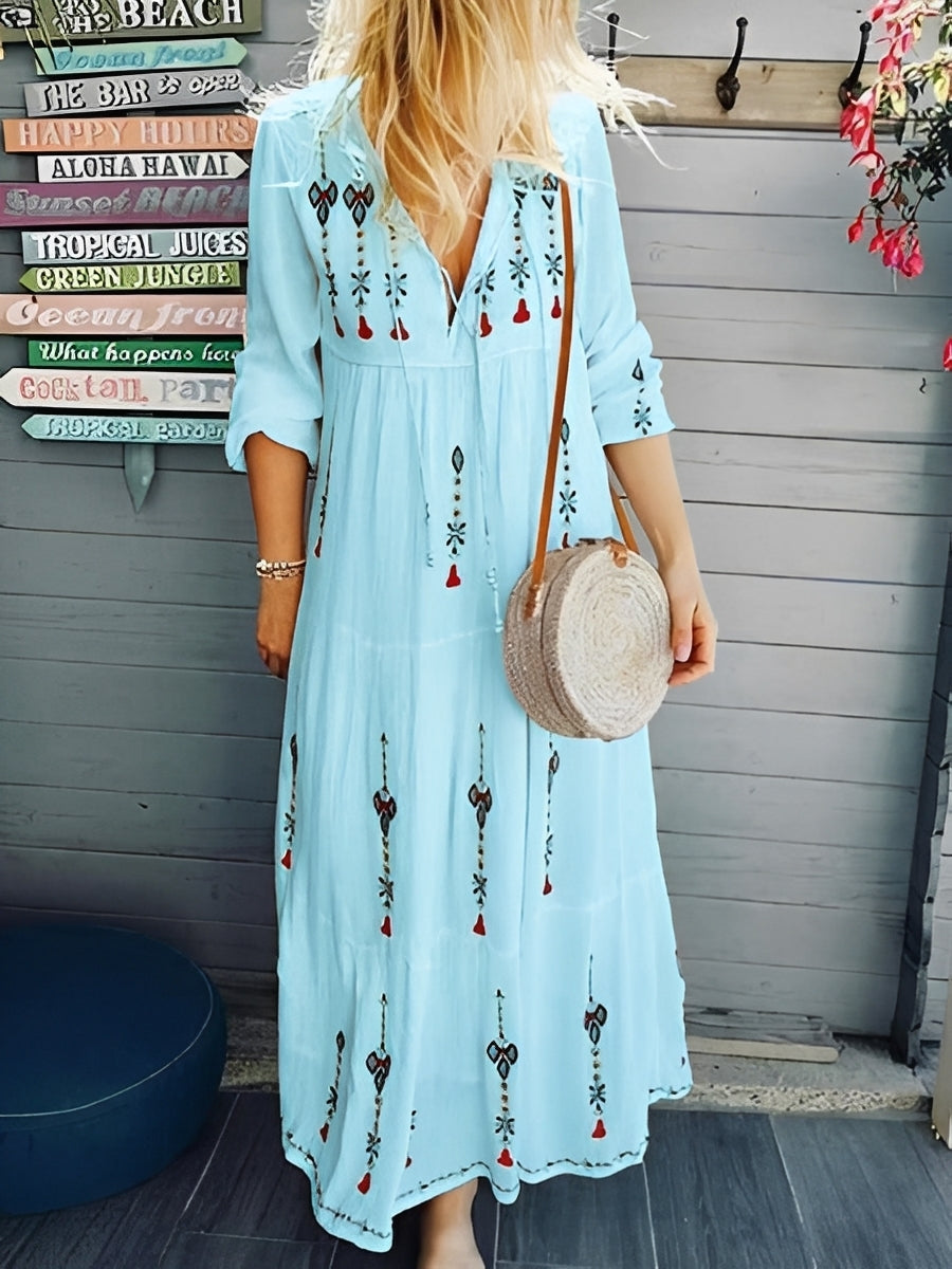 Jean - Boho-Kleid mit V-Ausschnitt und Blumenmuster für Damen