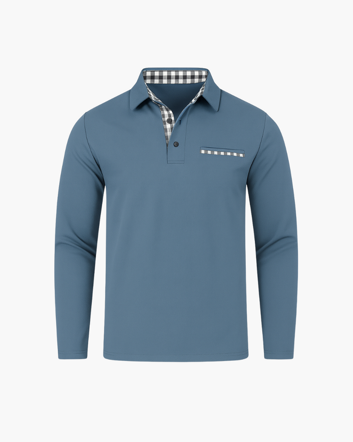 Slim Fit Langarm Poloshirt mit Kontrastkragen