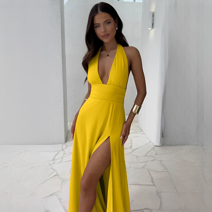 Fiona - Schickes Kleid mit V-Ausschnitt und Schlitz für Damen