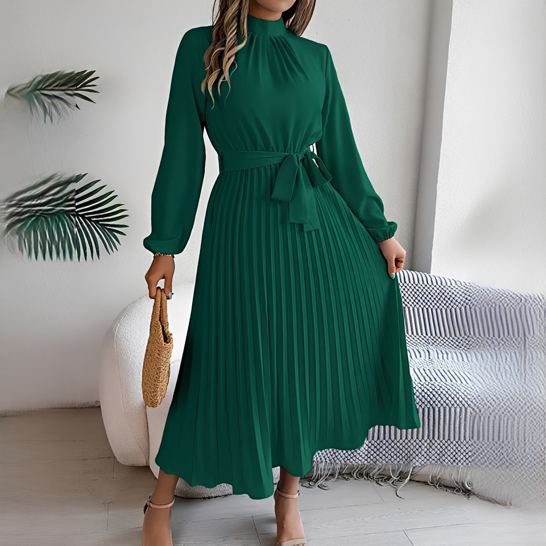 Jessy - Plissiertes Damenkleid mit langen Ärmeln