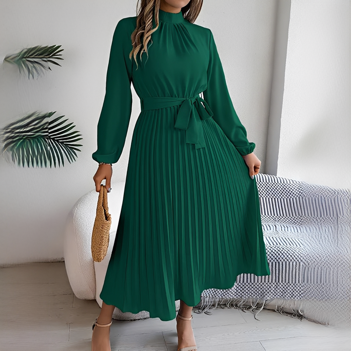 Jessy - Plissiertes Damenkleid mit langen Ärmeln