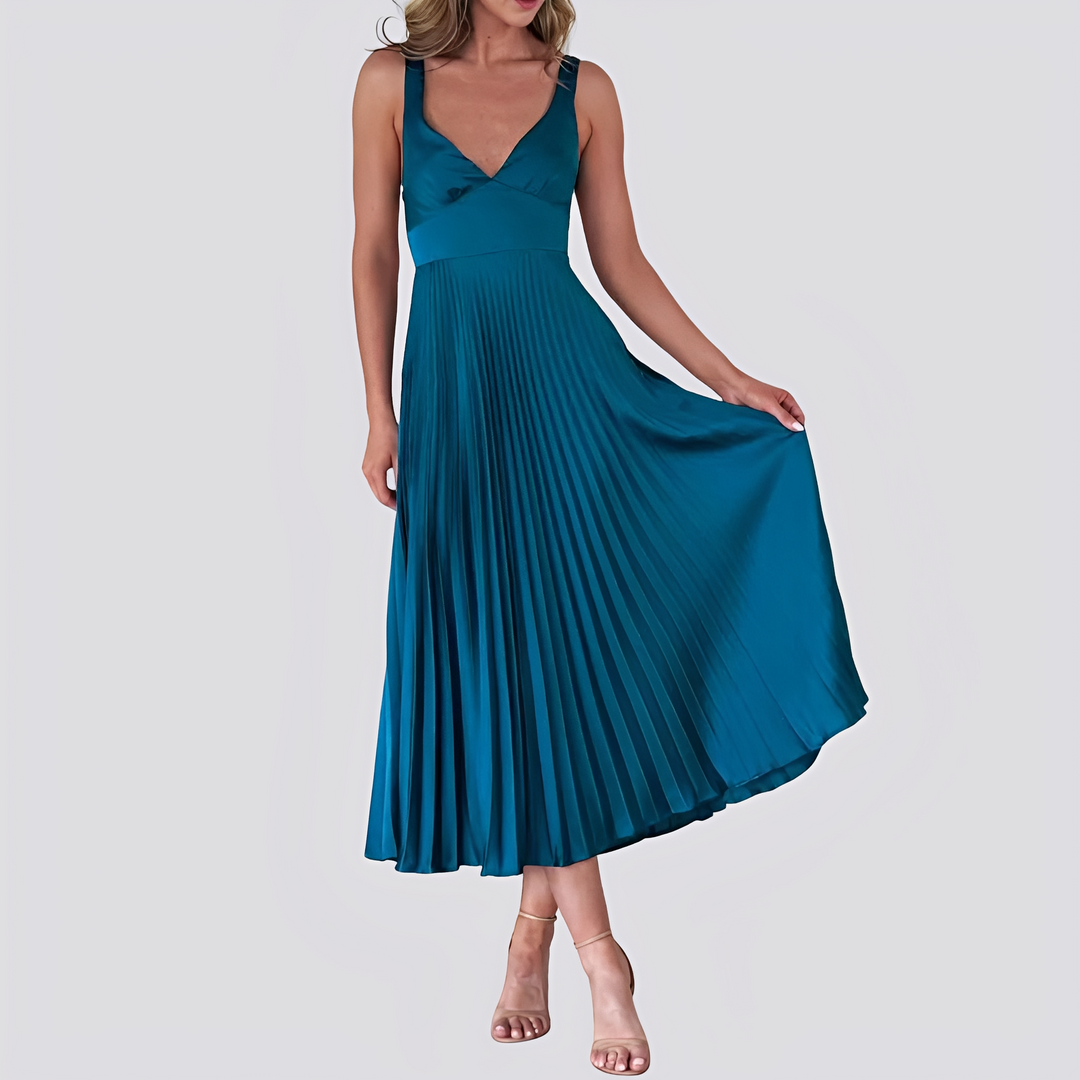 Sabrina - Elegantes Maxikleid mit Plissee und V-Ausschnitt für Damen