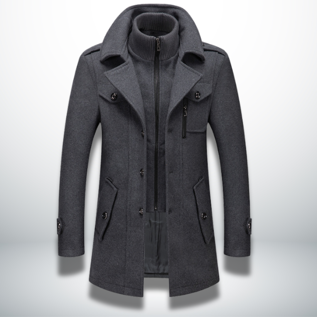 Herren Wintermantel | Winterjacke Hoher Kragen und Knopfleiste