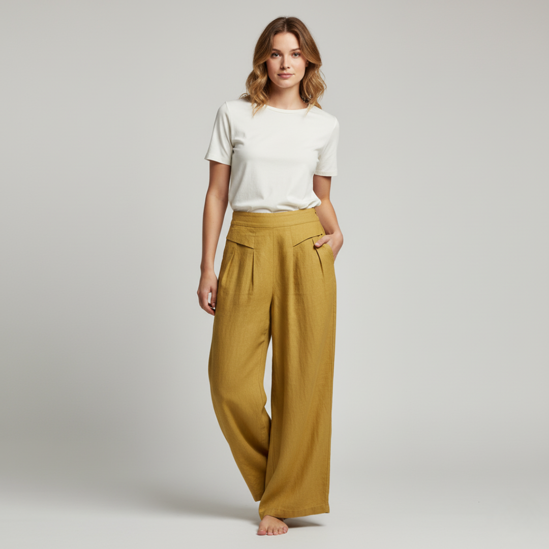 Leinenhose Damen Hoch geschnitten Weite Hosenbeine