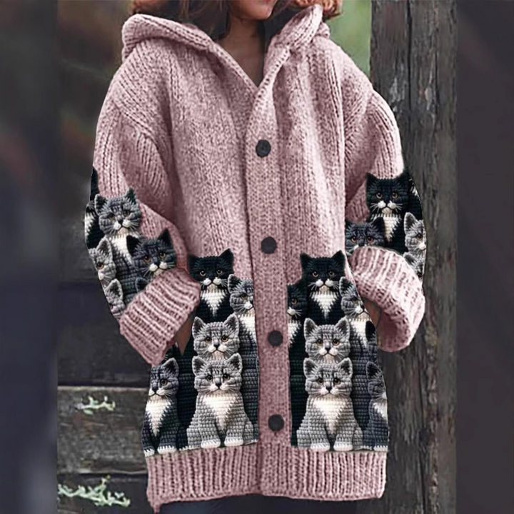 Strickjacke Mit Kapuze | Katzenmotiv