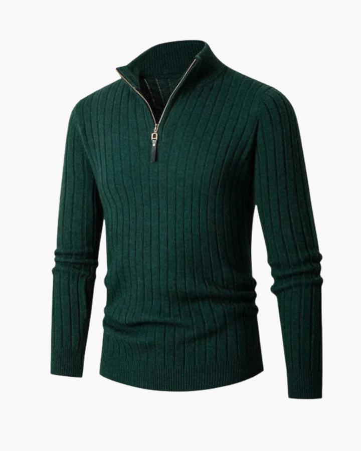 Gerippter Troyer Strickpullover mit Reißverschlusskragen