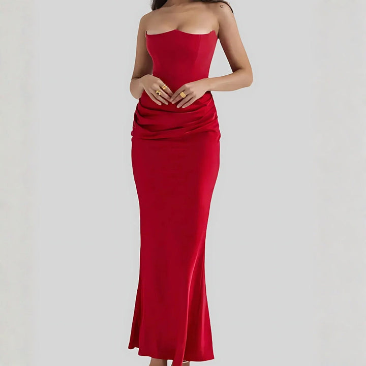 Pauline | Damen Hochzeitsgast Drapiertes Maxikleid
