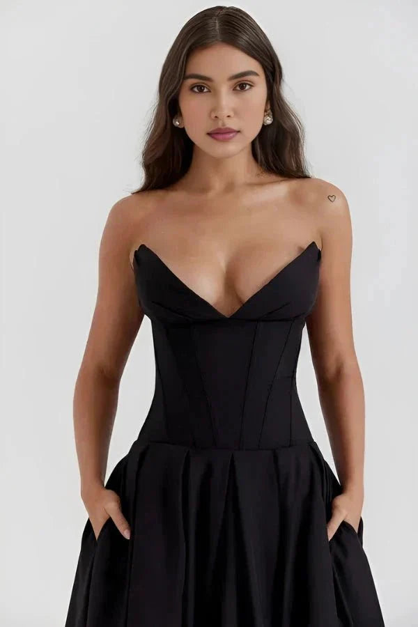 Trägerloses Korsett-Midi-Kleid für Damen