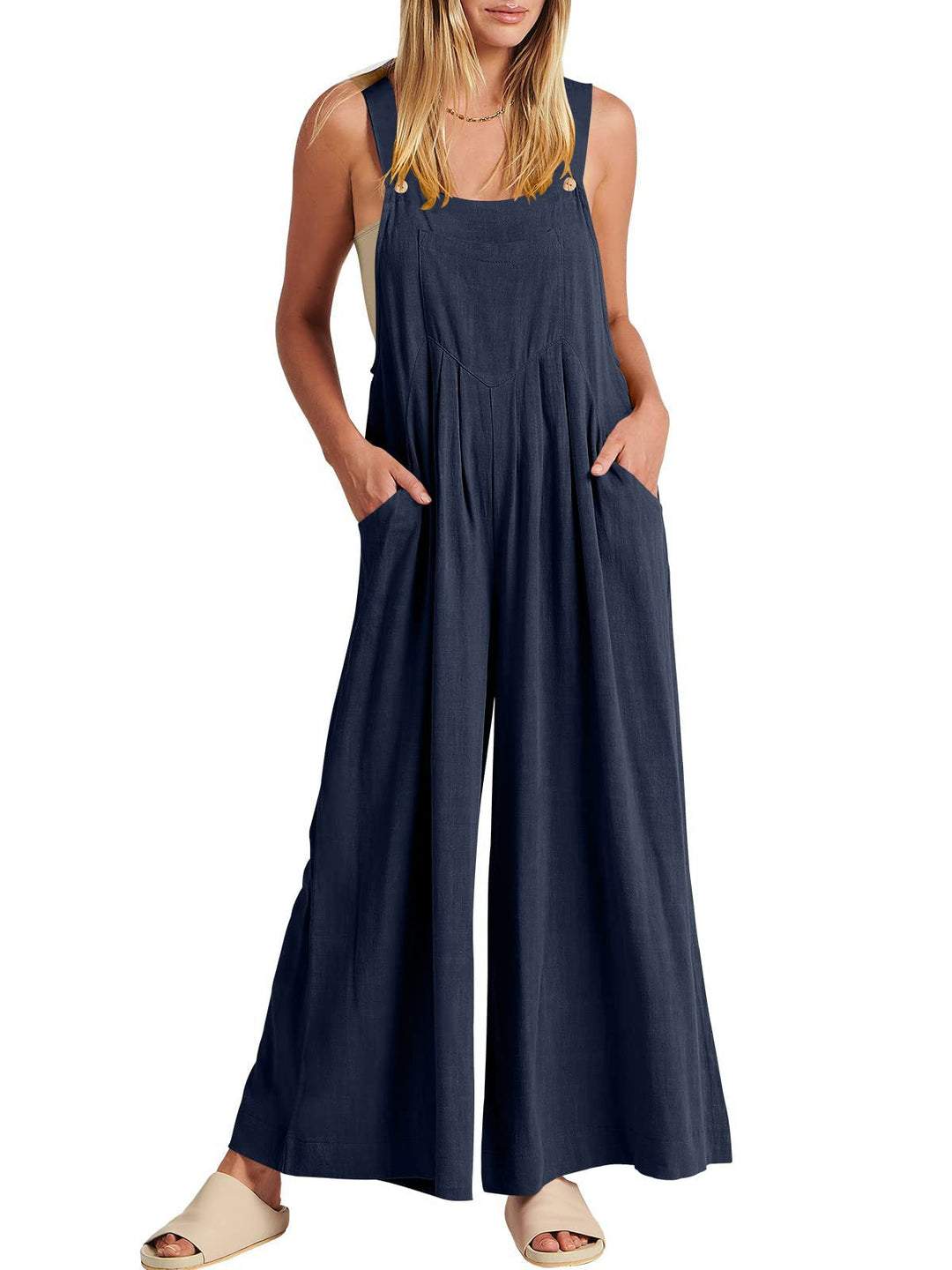 Jumpsuit Damen mit weitem Bein und Taschen