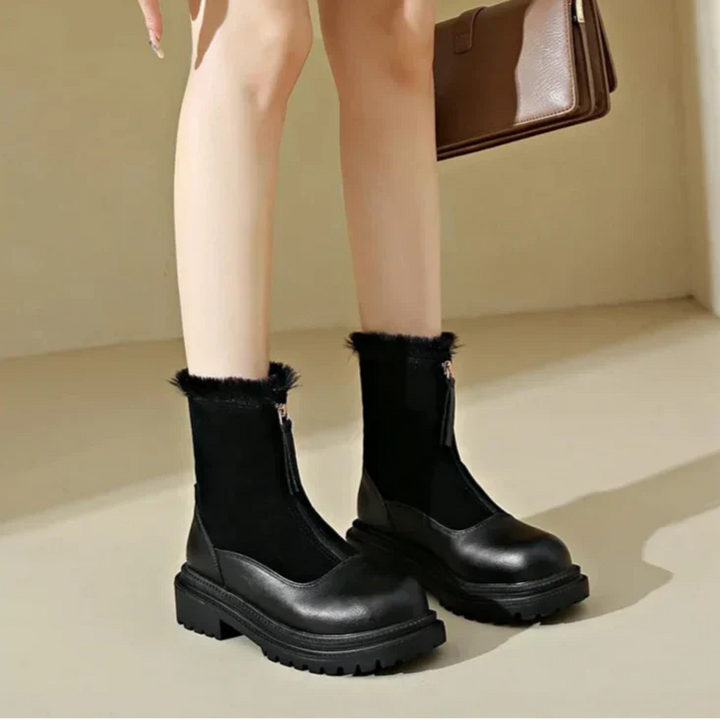 Damen Winterstiefel | Schneeschuhe Profilsohle Mit Frontreißverschluss