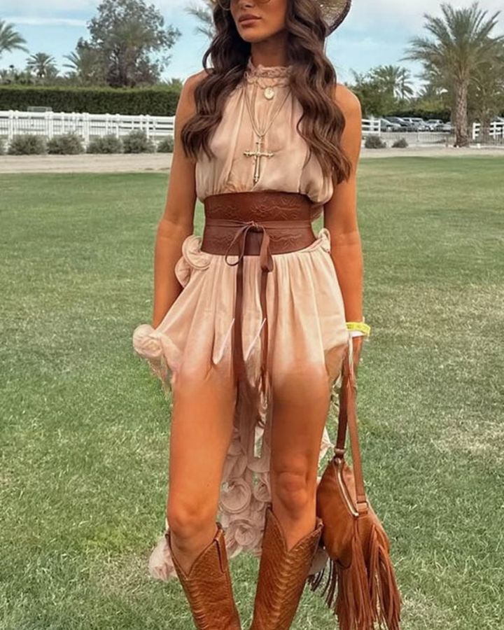 Damen-Haltertop aus Chiffon mit Rüschen, A-Linie