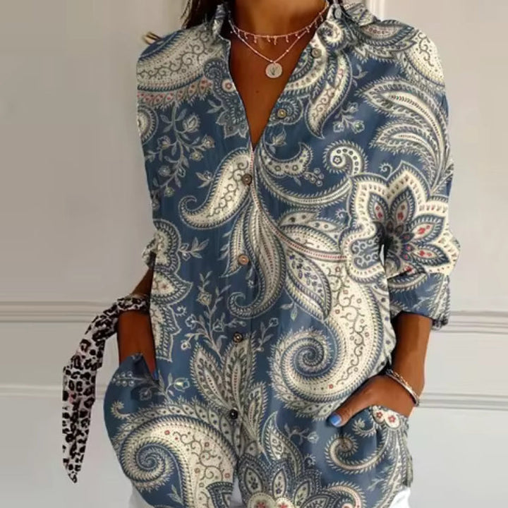 Damen Bluse mit Blumenprint und Knöpfen