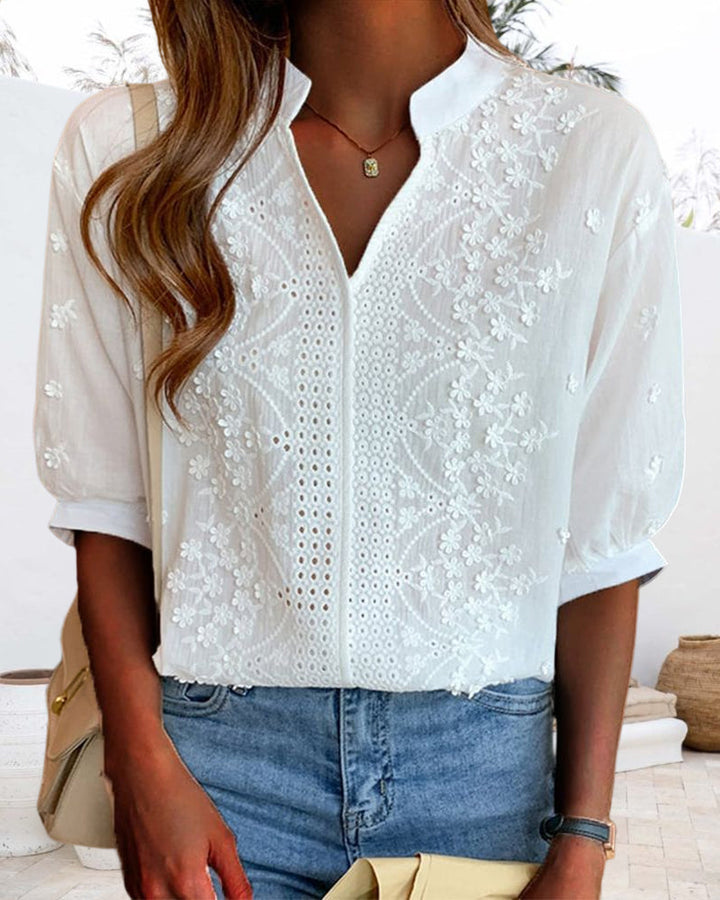 Lauren | Damen Sommer Bluse Mit V Ausschnitt Und Puffärmeln
