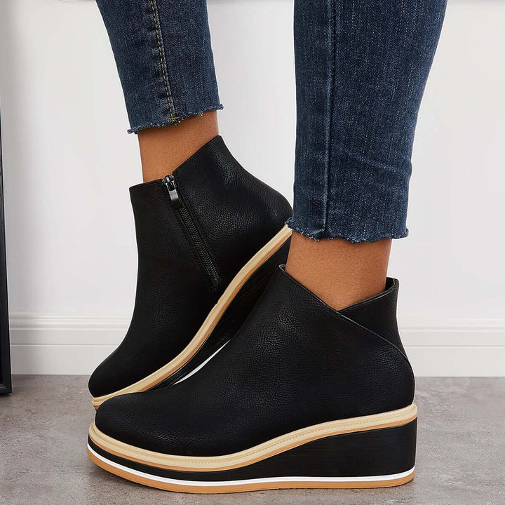 Damen-Wedge-Stiefeletten mit Plateau und Reißverschluss