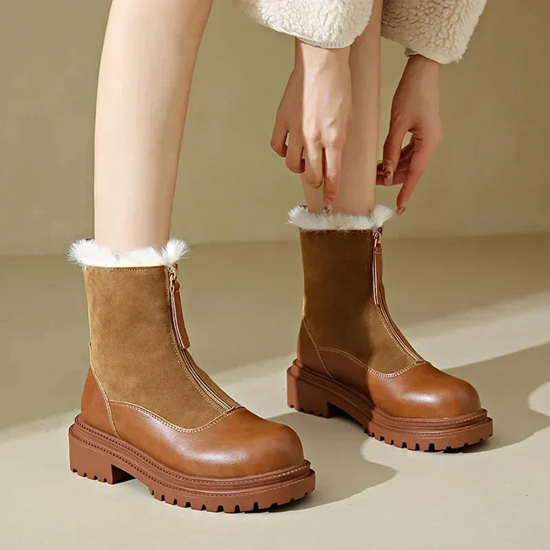 Damen Winterstiefel | Schneeschuhe Profilsohle Mit Frontreißverschluss