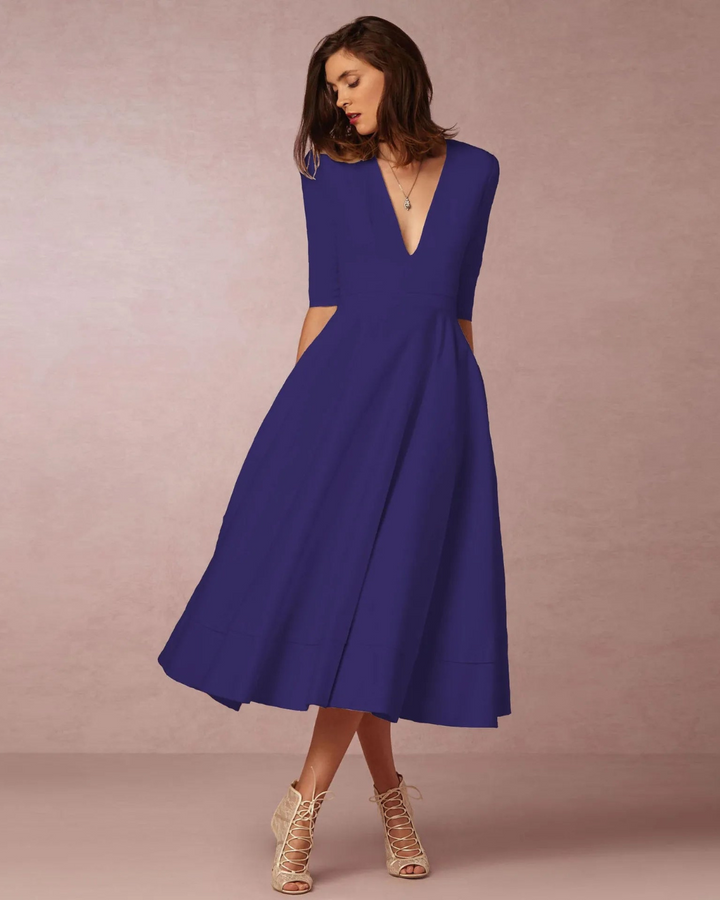 Damen Abend V-Ausschnitt Maxi Kleid