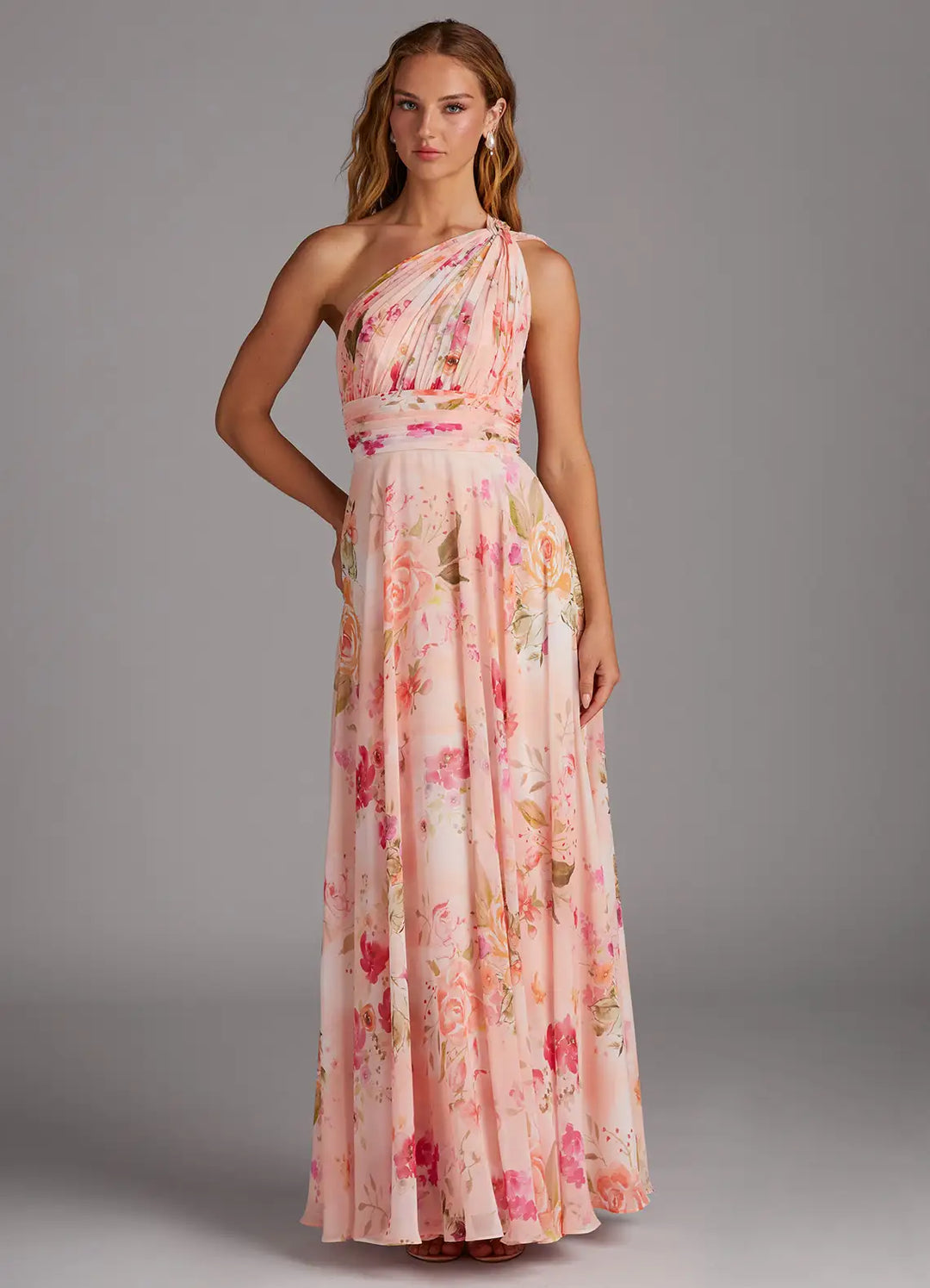 Brautjungfernkleid aus Chiffon mit Blumenmuster